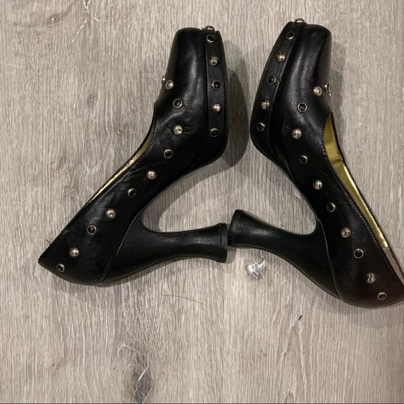 MISHELLE ROMA Vintage Platform Studded Retro Spool Heel Gold Leather Insole - Picture 5 of 10